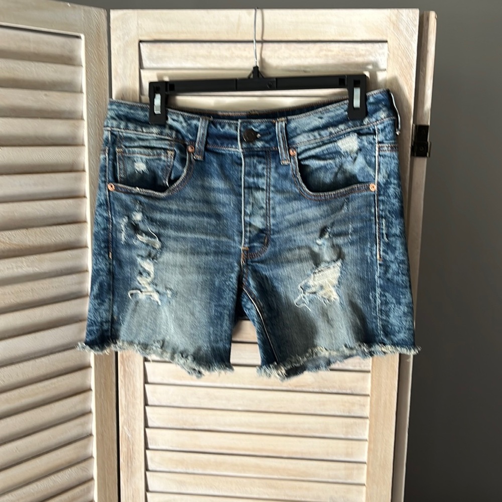 Distressed denim shorts